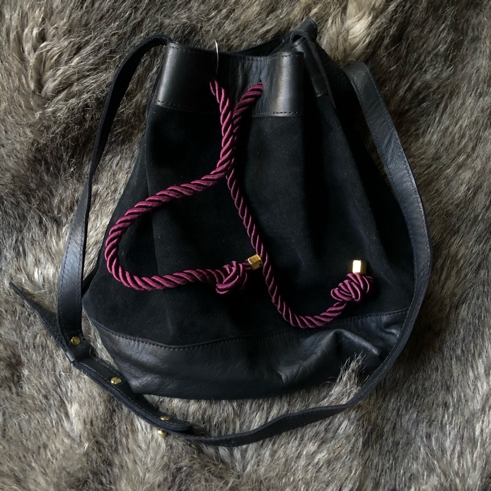 Lizzie Fortunato Suede & Leather Bucket Bag Black